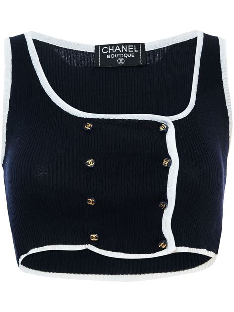 chanel blue crop top|pre owned Chanel tops.